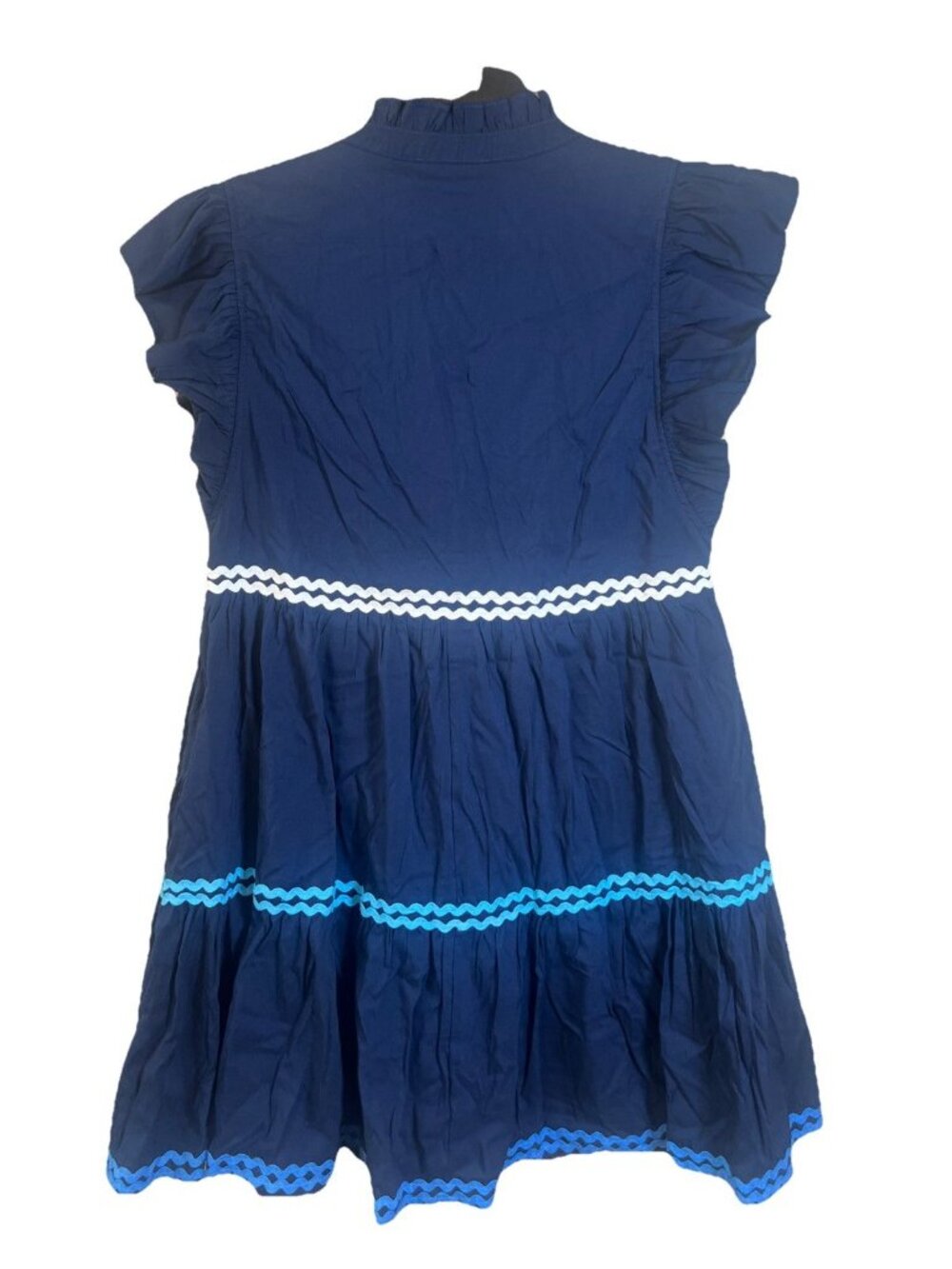 NWT Entro Women’s Navy Blue Embroidered Baby Doll Medium Mini Dress Fun Classy - Picture 2 of 9
